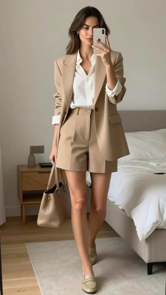 Camel Tailored Shorts + Lightweight Blazer That Read Quiet Luxury on the Move