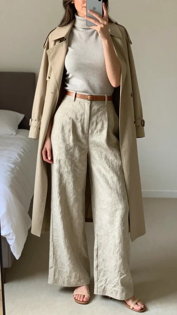 Sand-Toned Wide-Leg Linen Pants + Turtle-Neck Tee That Combo Locks In Effortless Cool