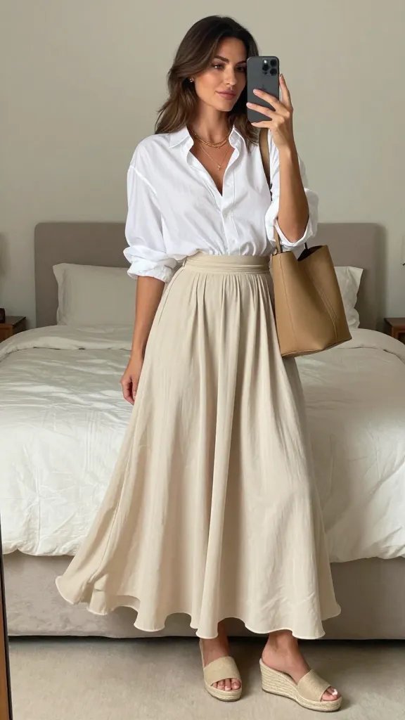 Floaty Maxi Skirt With a Crisp White Top That Moves Like Air