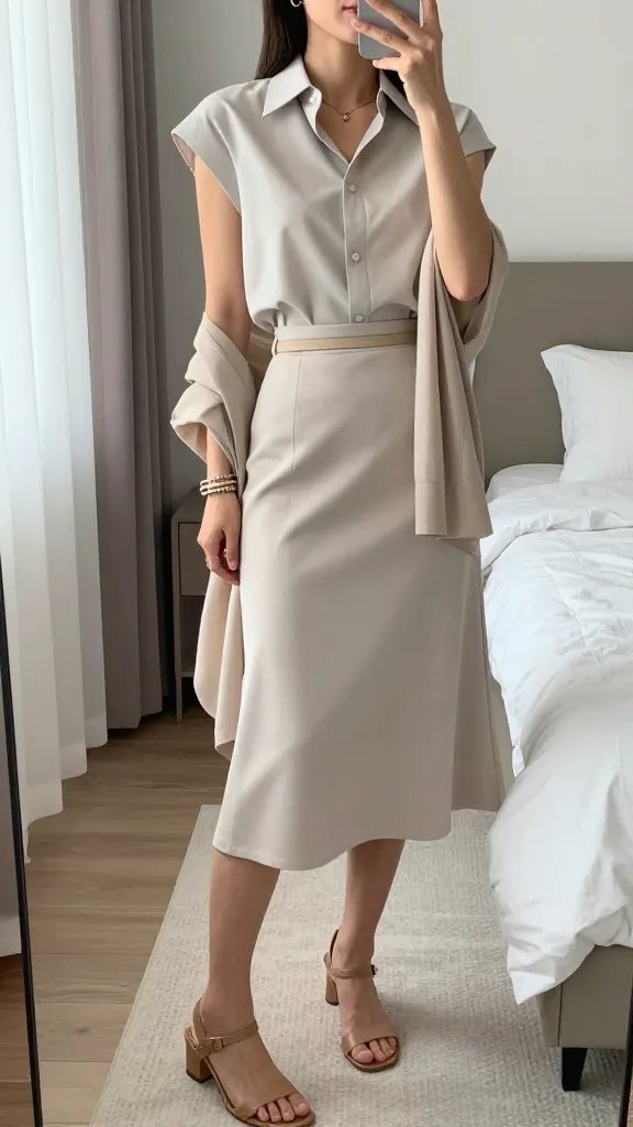 Sleek Midi Skirt + Crisp Button-Down: The All-Season Tropes, Reworked