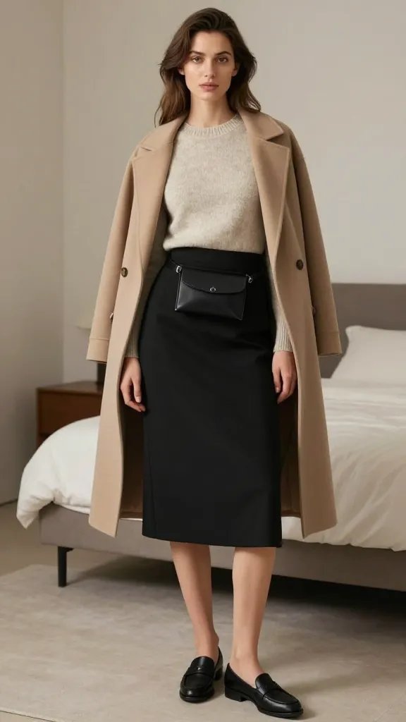 Techno-Neutral Layers With Sleek A-Line Skirt