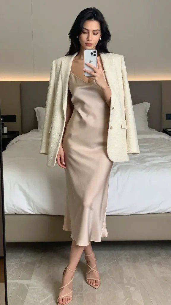 Balletcore Reimagined: Satin Slip Dress With Cardigan