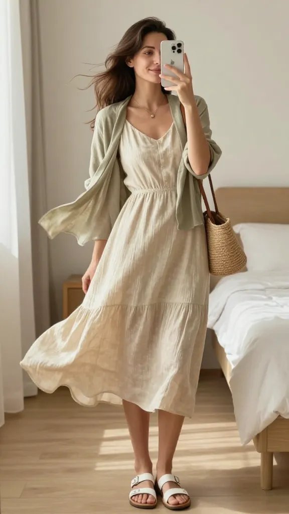 Spring Outfits 2026 - Breezy Linen Midi Dress Duo That Feels Like a Vacation Day