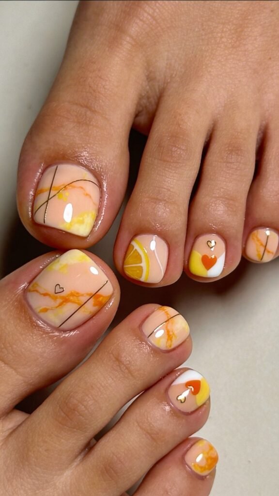 Citrus Marble Splash - Toe Nail Designs That Are Trending