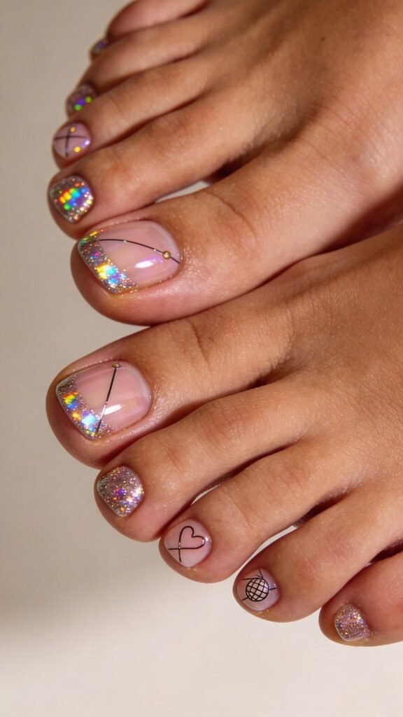 Holographic Disco Balls Toe Nail Design
