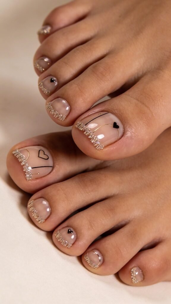 Clear Toenails With Subtle Glitter Fringe