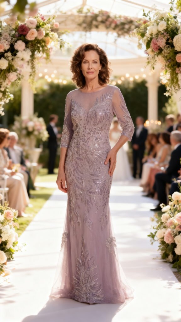 Long Sleeve Formal Feather Sequins Evening Dress