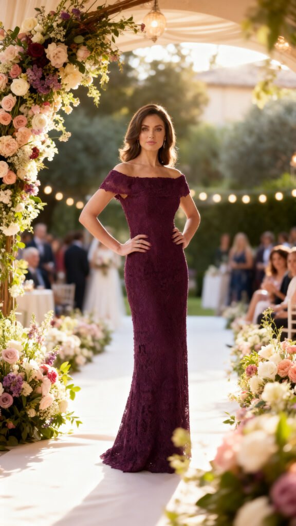 Mother of the bride Off Shoulder Lace Formal Evening Dress