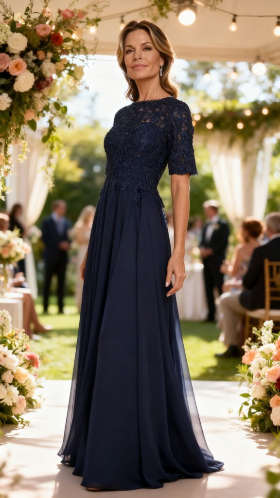 Navy Lace Dress with Short Sleeves