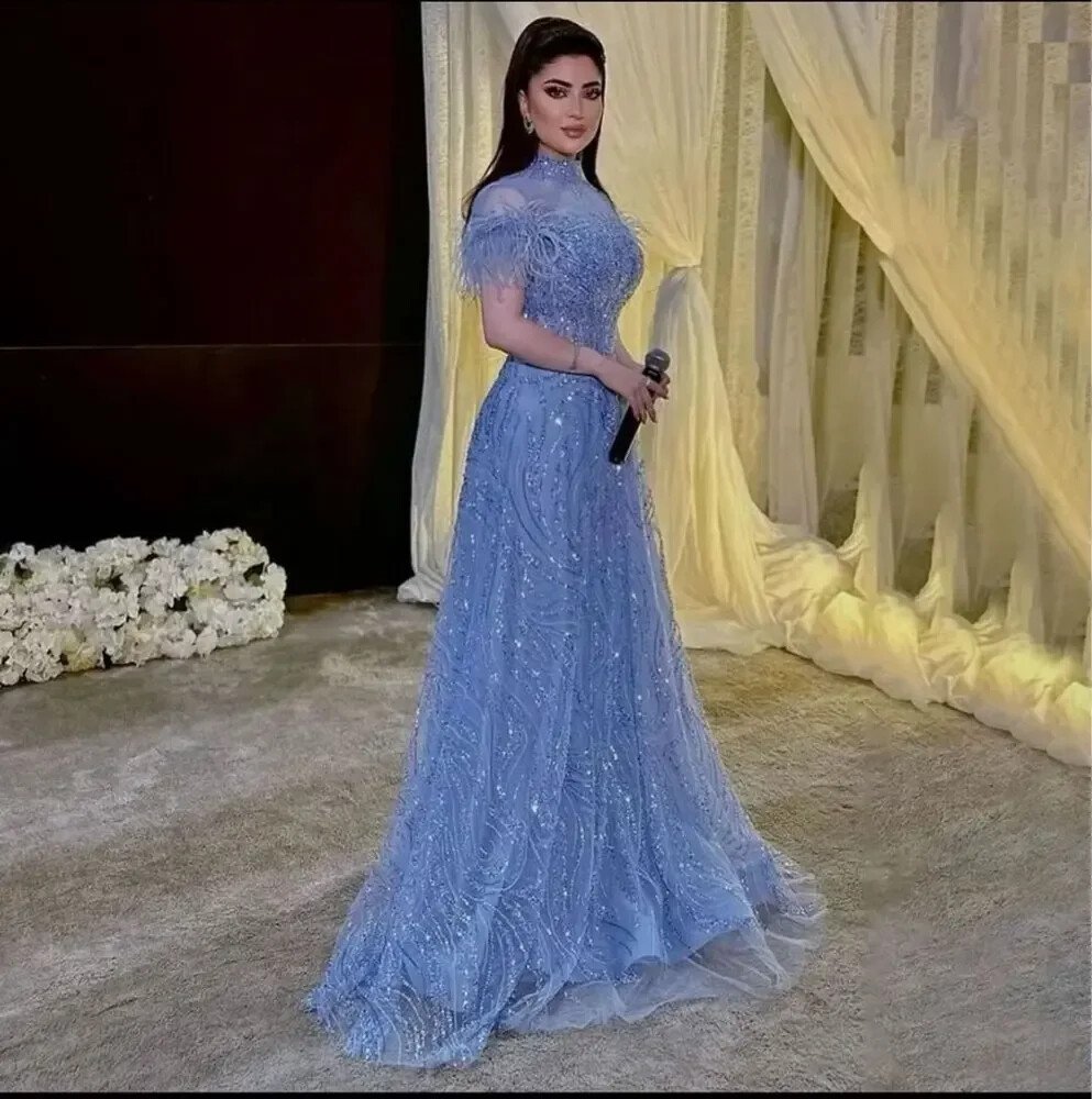 Feather Detail Prom Dress