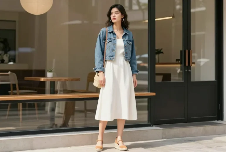 12 White Dress and Cropped Denim Jacket Ideas for a Trendy Summer Outfit: Chic & Easy