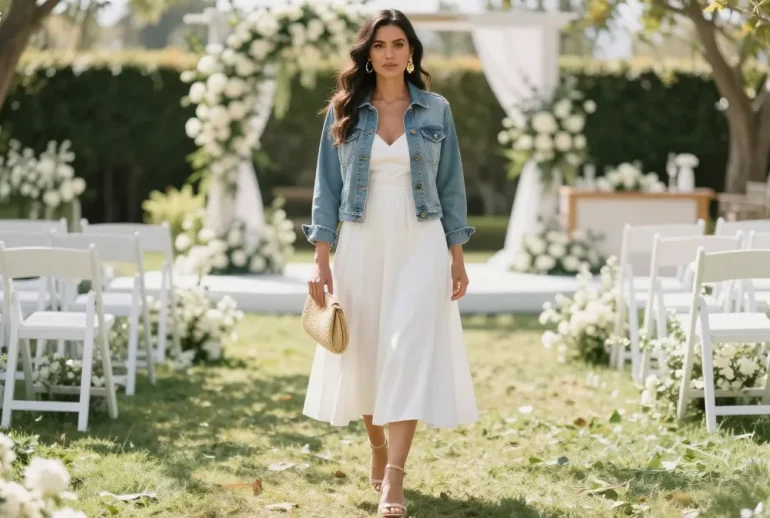 20 White Summer Dress and Denim Jacket Outfits Perfect for a Wedding Guest You’Ll Love