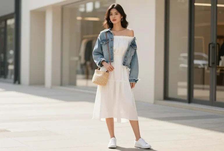 12 White Off the Shoulder Dress and Denim Jacket Outfits We Cannot Stop Pinning: Must-See Picks