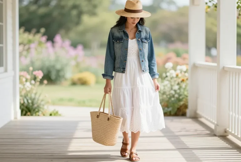 10 White Tiered Dress and Denim Jacket Looks for a Cottagecore Summer Vibe Unveiled