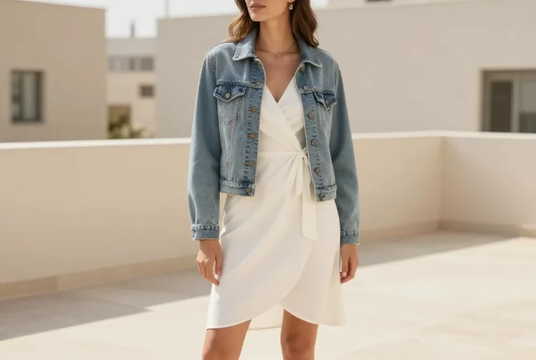 12 White Wrap Dress and Denim Jacket Outfits That Flatter Every Figure Unveiled