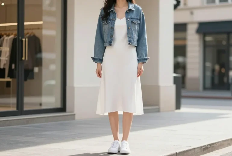 12 Casual Chic White Dress and Denim Jacket Outfits for Running Errands: Chic Quick Picks