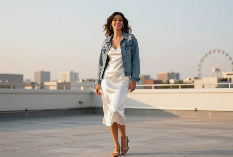 10 Romantic White Dress and Denim Jacket Outfits for a Summer Date Night: Sparkle Summers