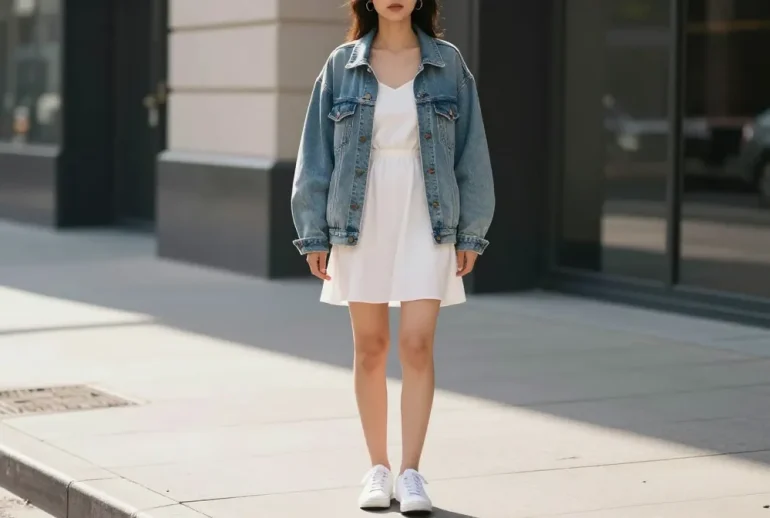 12 White Dress and Oversized Denim Jacket Looks That Are So Effortlessly Chic: Street-Ready Edition