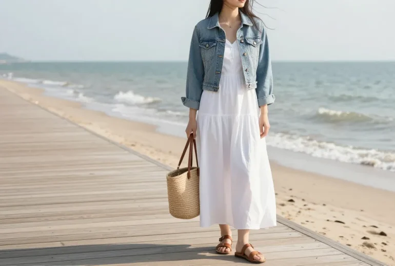 20 Coastal Grandmother White Dress and Denim Jacket Outfits We Love: Breezy Chic Ideas