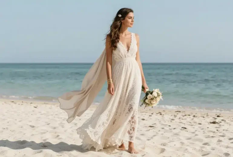 12 Boho Beach Wedding Dresses That Look Beautiful: Dreamy Vows