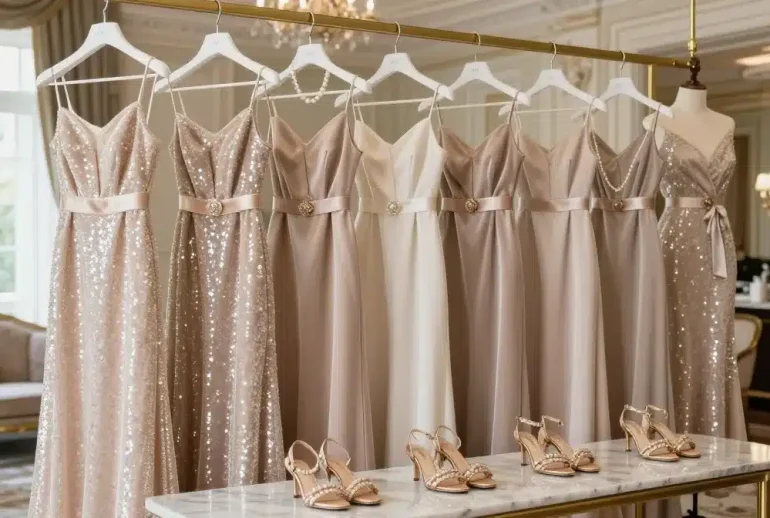 11 Glamorous Champagne Bridesmaid Dresses for Evening Weddings: Sparkle Now